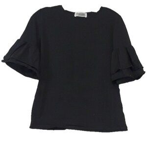 POIS Womens BOHO Whimsygoth Top Large Black Ruffled Bell Sleeve Minimalist